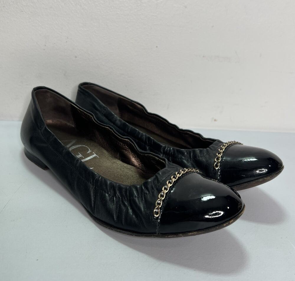 AGL Ballet Core Leather Cap Toe Flats Gold Toned Chain Detail Size 38.5 US 8.5